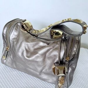 Betsey Johnson Silver Satchel with Gold Accents